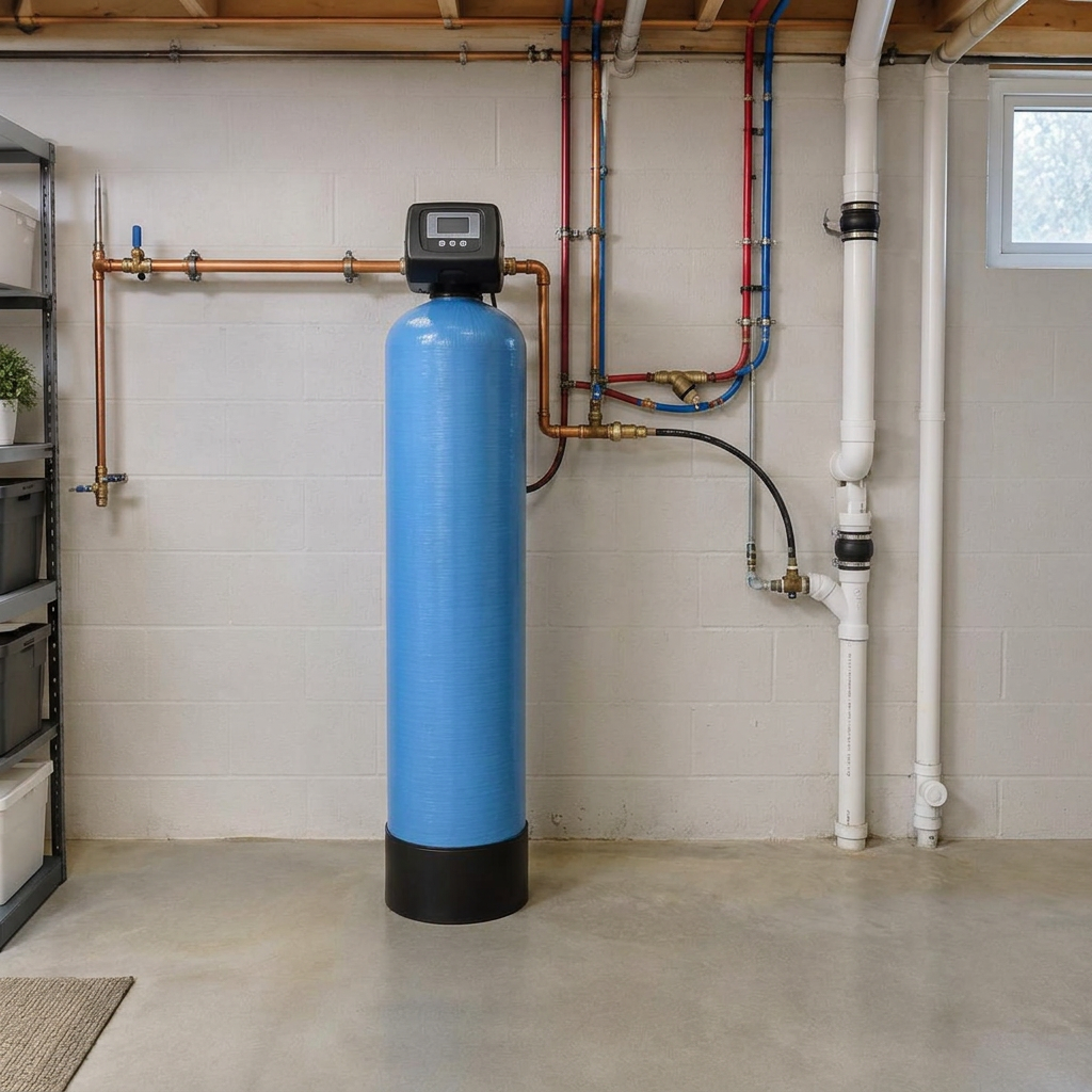 Filtration and softening tanks installed in a home